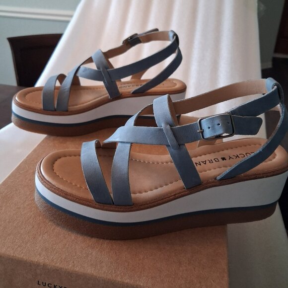 Lucky Brand Shoes - Lucky Brand Blue with White Accent Espadrille Wedge Sandals - size 6